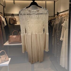 Floreat Cream Long Sleeve Lace Dress- anthropology